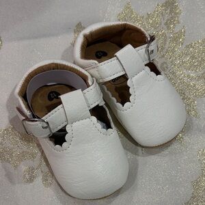 White Baby Shoes with Scalloped Edges